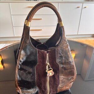 Jimmy Choo Mandah Hand Bag Medium Liquid Patent/ Suede